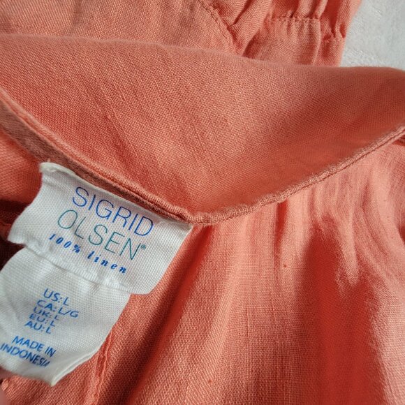 Sigrid Olsen Womens Coral Tiered Button Front Linen Tunic Top Large Roll-Sleeve - Picture 3 of 7